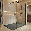 CERAMIA - Essential 140x90 cm receveur de douche rectangulaire à poser SMC avec surface effet pierre, gris (CERAES14090DG) - vignette