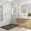 CERAMIA - Essential 140x90 cm receveur de douche rectangulaire à poser SMC avec surface effet pierre, gris (CERAES14090DG) - vignette