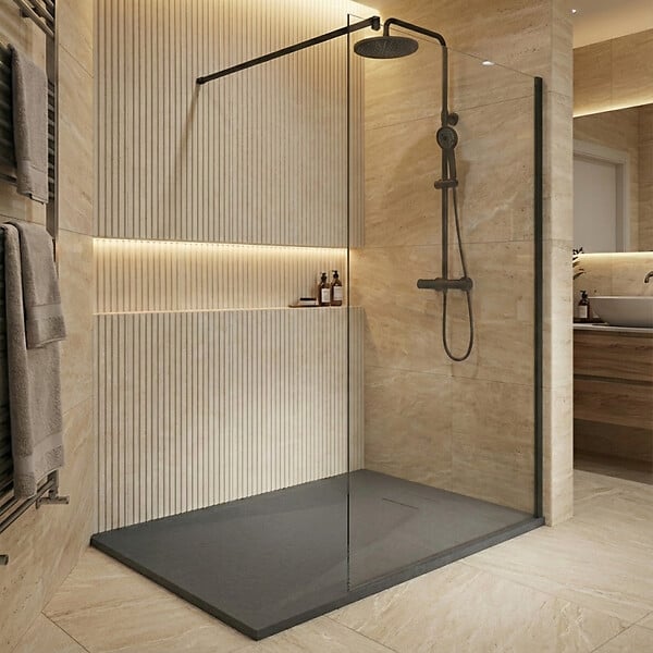 CERAMIA - Essential 120x90 cm receveur de douche rectangulaire à poser SMC avec surface effet pierre, gris (CERAES12090DG) - large