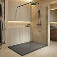 CERAMIA - Essential 120x90 cm receveur de douche rectangulaire à poser SMC avec surface effet pierre, gris (CERAES12090DG) - vignette