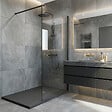CERAMIA - Essential 120x90 cm receveur de douche rectangulaire à poser SMC avec surface effet pierre, gris (CERAES12090DG) - vignette