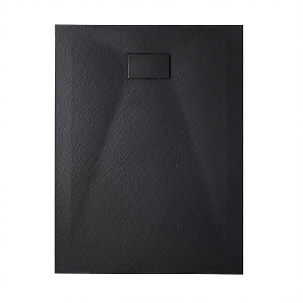 CERAMIA - Essential 120x90 cm receveur de douche rectangulaire à poser SMC avec surface effet pierre, noir (CERAES12090B) - large