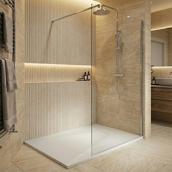 CERAMIA - Ceramia Essential 140x80 cm receveur de douche rectangulaire à poser SMC avec surface effet pierre, blanc (CERAES14080W) - large