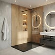 CERAMIA - Ceramia PixL 120x90 cm receveur de douche rectangulaire à poser en résine composite, surface effet pierre, noir (CERAPX12090B) - vignette