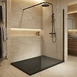 CERAMIA - Essential 140x90 cm receveur de douche rectangulaire à poser SMC avec surface effet pierre, noir (CERAES14090B) - vignette