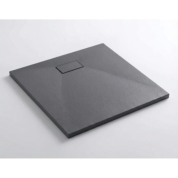 CERAMIA - Essential 80x80 cm receveur de douche carré à poser SMC avec surface effet pierre, gris (CERAES8080DG) - large