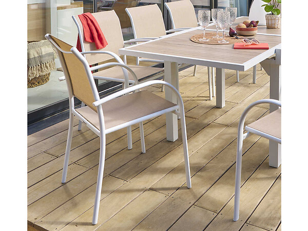 HESPERIDE - Lot de 4 fauteuils de jardin en texaline Piazza Lin/Blanc - Hespéride - large