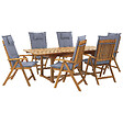 BELIANI - Salle à manger de jardin 6 places JAVA Bleu Acacia avec coussins - vignette