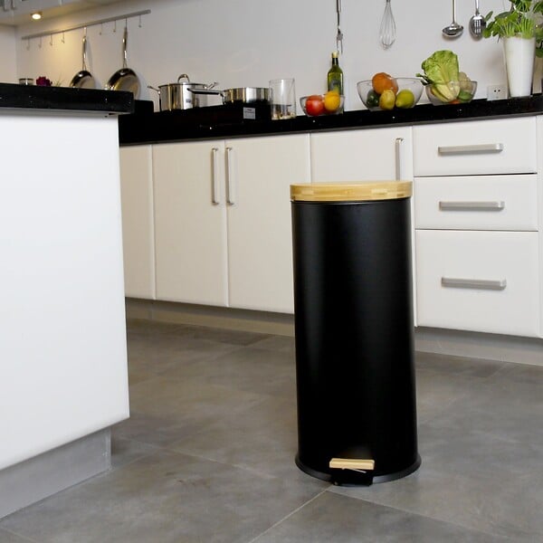 KITCHEN MOVE - Poubelle à pédale inox FOREST noir 30L - large