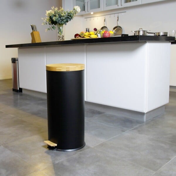 KITCHEN MOVE - Poubelle à pédale inox FOREST noir 30L - large