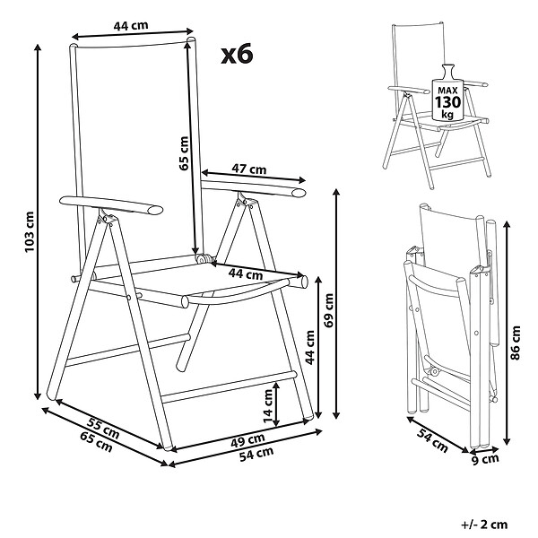 BELIANI - Lot de 6 chaises de jardin CATANIA Métal Noir - large