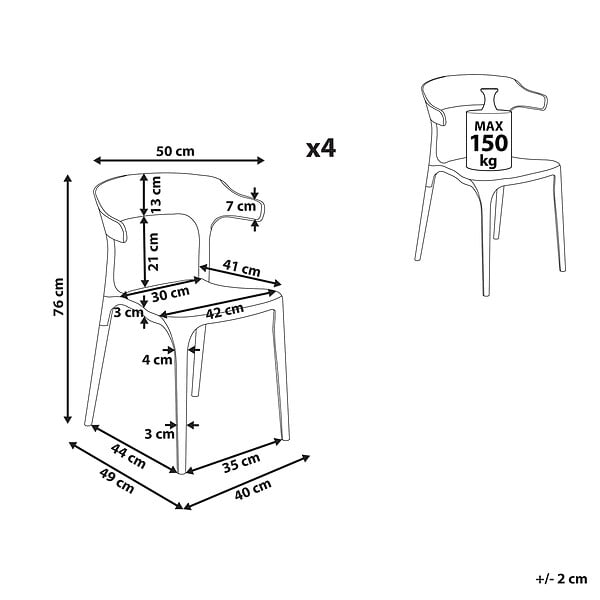 BELIANI - Lot de 4 chaises de jardin GUBBIO Noir - large