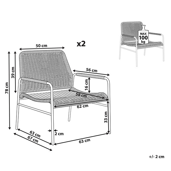 BELIANI - Lot de 2 chaises de jardin PRASIMO Naturel - large