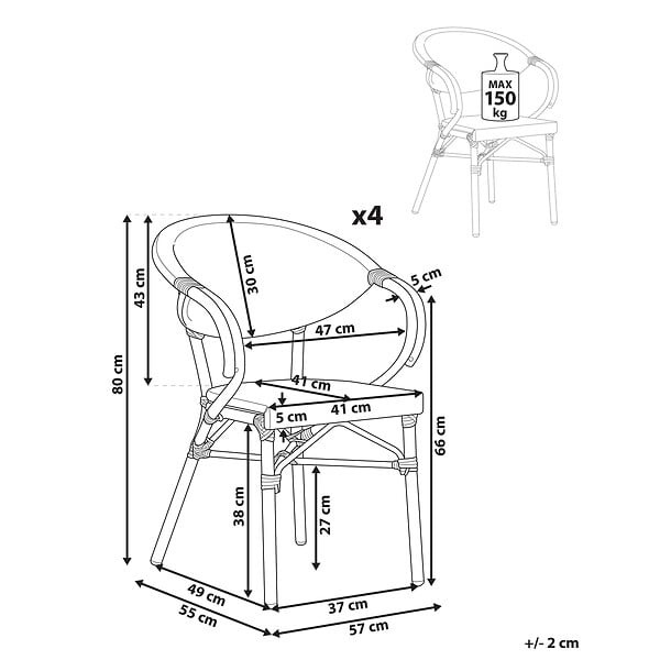 BELIANI - Lot de 4 chaises de jardin CASPRI Noir/blanc - large