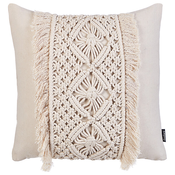 BELIANI - Lot de 2 coussins décoratifs KALAM Coton 45 x 45 cm Beige clair Motif géométrique - large