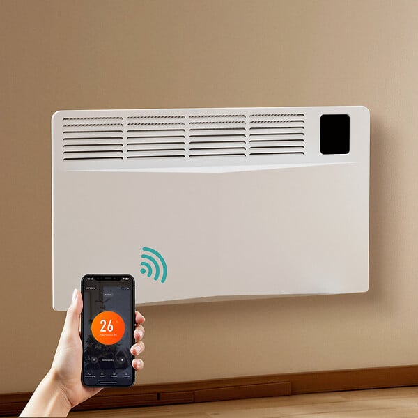 EMKE - EMKE Radiateur Électrique Portable 2000W, Chauffage Intelligent WiFi avec Thermostat Réglable, Écran LED Sensitif, Installation Murale ou sur Roulettes, Blanc - large