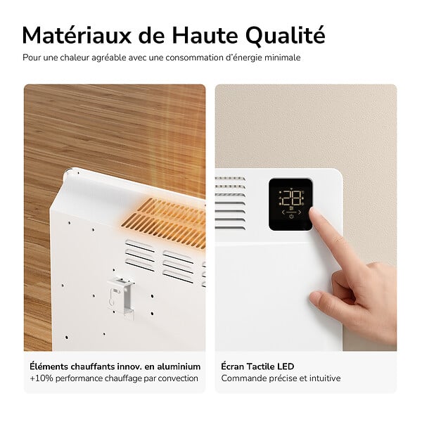 EMKE - EMKE Radiateur Électrique Portable 2000W, Chauffage Intelligent WiFi avec Thermostat Réglable, Écran LED Sensitif, Installation Murale ou sur Roulettes, Blanc - large