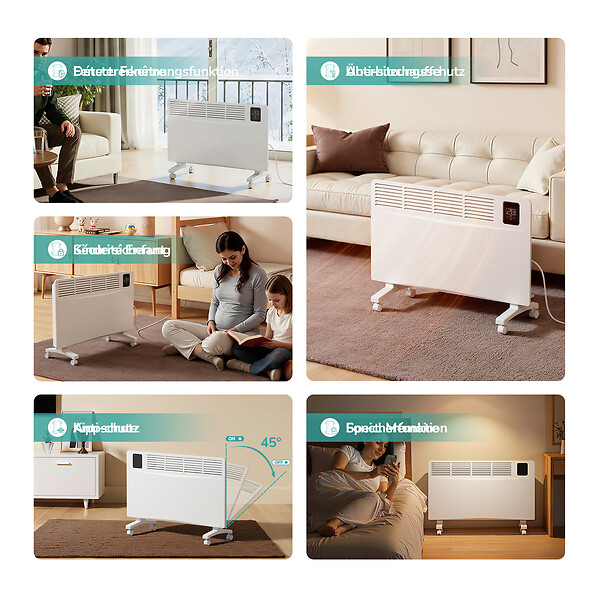 EMKE - EMKE Radiateur Électrique Portable 2000W, Chauffage Intelligent WiFi avec Thermostat Réglable, Écran LED Sensitif, Installation Murale ou sur Roulettes, Blanc - large