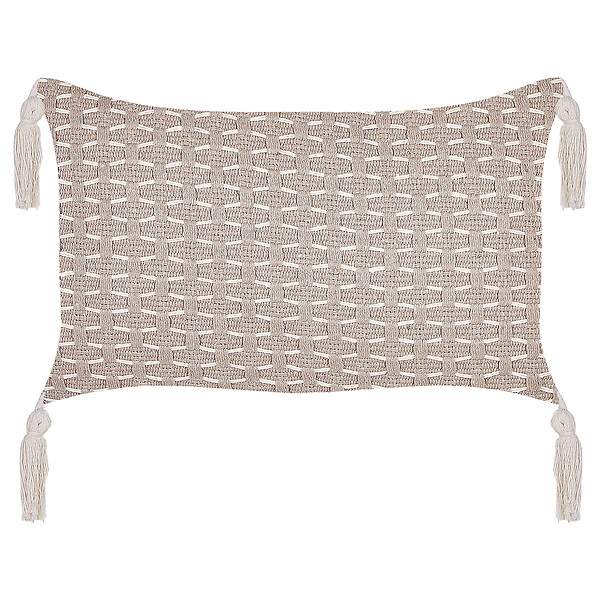 BELIANI - Lot de 2 coussins décoratifs HAKONE 45 x 25 cm Taupe Motif géométrique - large