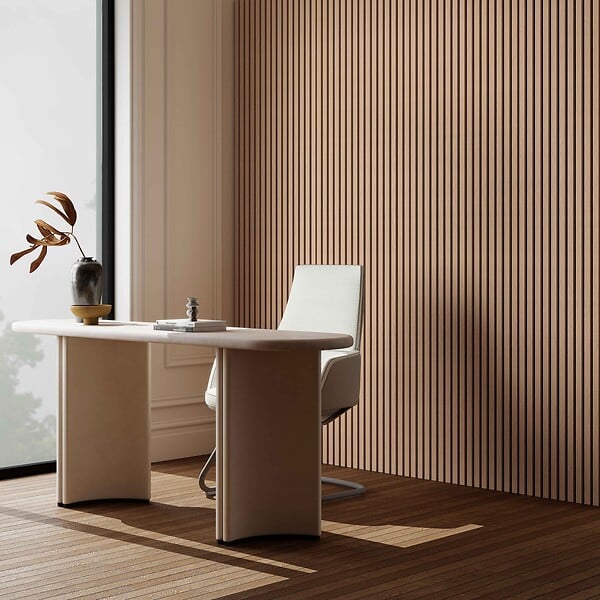 AICA SANITAIRE - Lot de 2 Panneaux Muraux Décoratifs Acoustiques Bois MDF 240x60cm Chêne foncé  AntiBruit, Facile à Poser - large