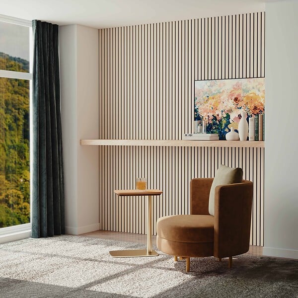 AICA SANITAIRE - Lot de 2 Panneaux Muraux Décoratifs Acoustiques Bois MDF 120x60cm Chêne blanc  AntiBruit, Facile à Poser - large