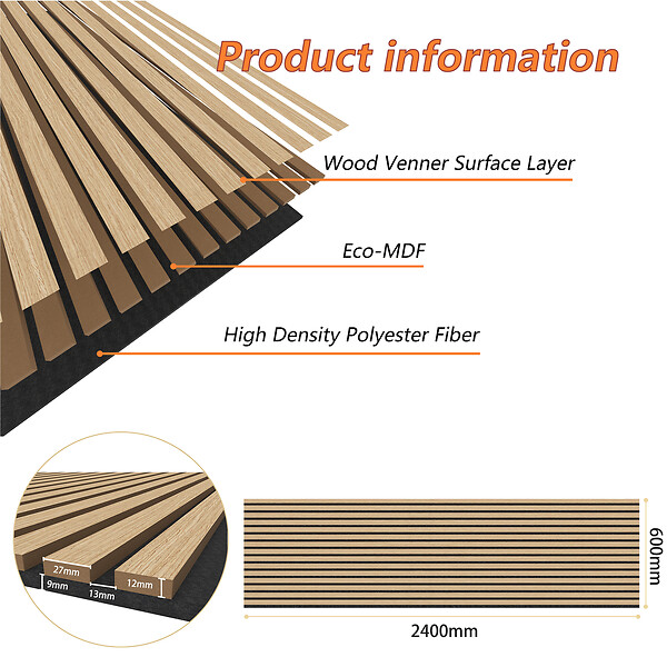 AICA SANITAIRE - Lot de 3 Panneaux Muraux Décoratifs Acoustiques Bois MDF 240x60cm Chêne clair AntiBruit, Facile à Poser - large