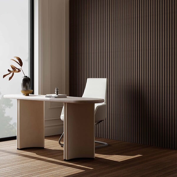 AICA SANITAIRE - Lot de 2 Panneaux Muraux Décoratifs Acoustiques Bois MDF 260x30cm Teinte chêne noyer, Facile à Poser - large