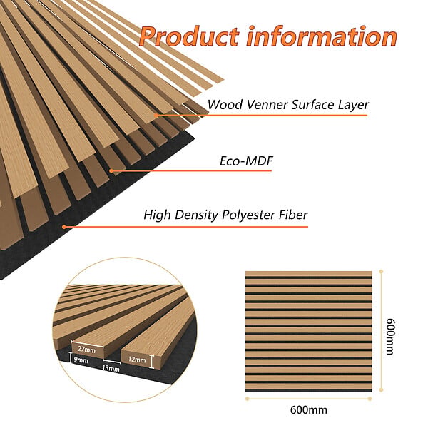 AICA SANITAIRE - Lot de 4 Panneaux Muraux Décoratifs Acoustiques Bois MDF 60x60cm  Chêne foncé  AntiBruit, Facile à Poser - large