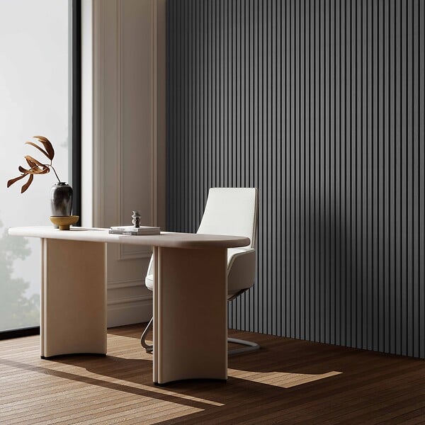 AICA SANITAIRE - Lot de 2 Panneaux Muraux Décoratifs Acoustiques Bois MDF 260x30cm Chêne noir  AntiBruit, Facile à Poser - large