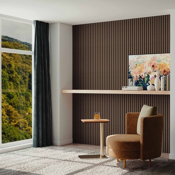 AICA SANITAIRE - Lot de 2 Panneaux Muraux Décoratifs Acoustiques Bois MDF 120x60cm Teinte chêne noyer, Facile à Poser - large