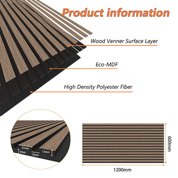AICA SANITAIRE - Lot de 2 Panneaux Muraux Décoratifs Acoustiques Bois MDF 120x60cm Teinte chêne noyer, Facile à Poser - large