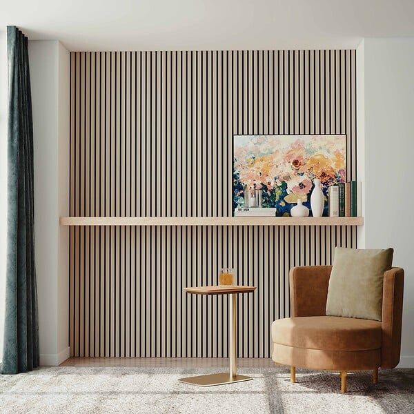 AICA SANITAIRE - Lot de 2 Panneaux Muraux Décoratifs Acoustiques Bois MDF 120x60cm Chêne clair  AntiBruit, Facile à Poser - large