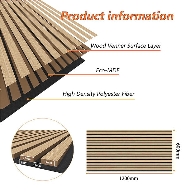 AICA SANITAIRE - Lot de 2 Panneaux Muraux Décoratifs Acoustiques Bois MDF 120x60cm Chêne clair  AntiBruit, Facile à Poser - large