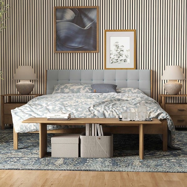 AICA SANITAIRE - Lot de 2 Panneaux Muraux Décoratifs Acoustiques Bois MDF 240x60cm Chêne clair AntiBruit, Facile à Poser - large