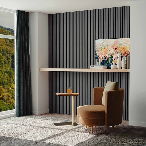 AICA SANITAIRE - Lot de 2 Panneaux Muraux Décoratifs Acoustiques Bois MDF 120x60cm Chêne gris  AntiBruit, Facile à Poser - large