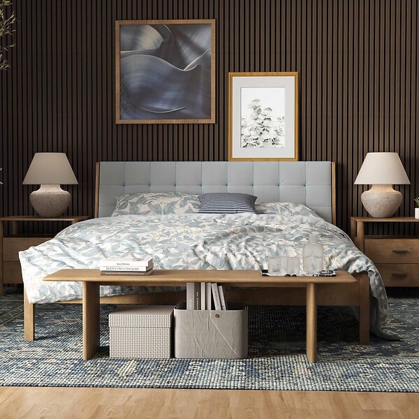 AICA SANITAIRE - Lot de 3 Panneaux Muraux Décoratifs Acoustiques Bois MDF 240x60cm Teinte chêne noyer, Facile à Poser - large