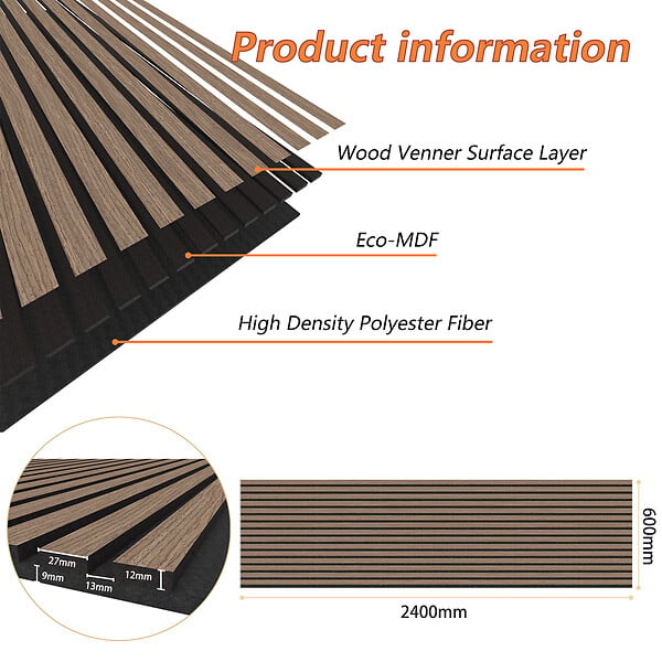 AICA SANITAIRE - Lot de 3 Panneaux Muraux Décoratifs Acoustiques Bois MDF 240x60cm Teinte chêne noyer, Facile à Poser - large
