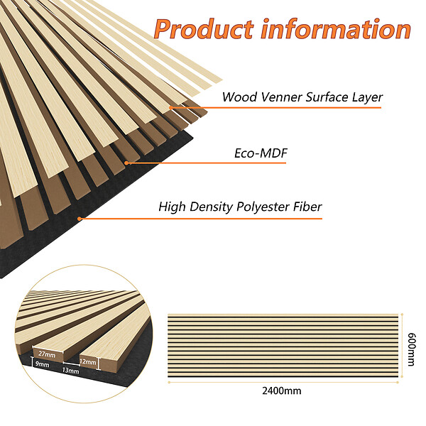 AICA SANITAIRE - Lot de 3 Panneaux Muraux Décoratifs Acoustiques Bois MDF 240x60cm Chêne naturel  AntiBruit, Facile à Poser - large