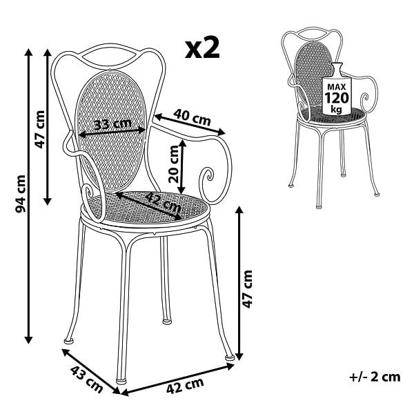 BELIANI - Lot de 2 chaises de jardin CILENTO Métal Gris - large