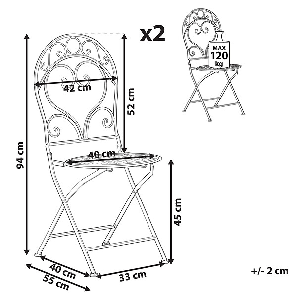 BELIANI - Lot de 2 chaises de jardin ALBINIA Métal Rouge Bordeaux - large
