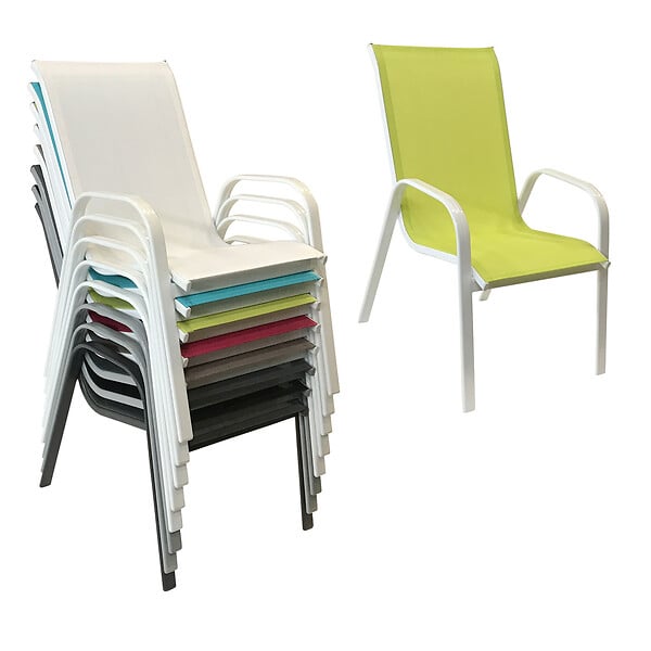 HAPPY GARDEN - Lot de 4 chaises MARBELLA en textilène vert - aluminium blanc - large