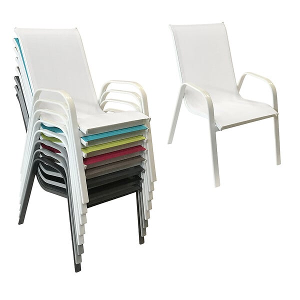 HAPPY GARDEN - Lot de 4 chaises MARBELLA en textilène blanc - aluminium blanc - large