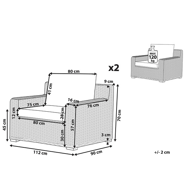 BELIANI - Ensemble de 2 fauteuils de jardin ARDEA Rotin Marron clair - large
