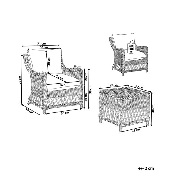 BELIANI - Lot de 2 fauteuils de jardin avec coussins RIBOLLA Rotin Naturel - large
