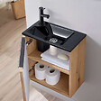 GODART - Pack lave-mains Strié Bois et poignée noire avec lave-mains extra fin noir - Robinet Eau froide à gauche -L.42.5 X H.48.6cm - vignette