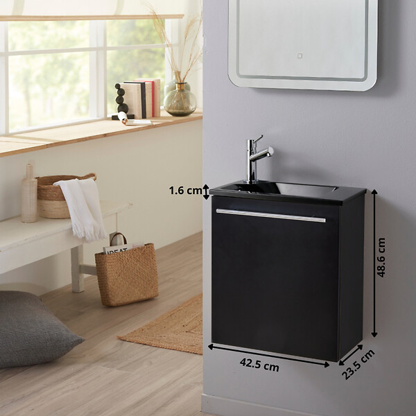 GODART - Pack lave-mains Noir Mat avec lave-mains extra fin noir- Mitigeur à gauche - L.42.5 X H. 48.6 cm - Hanos - large