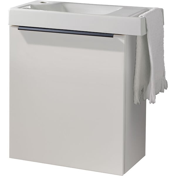 GODART - Pack lave-mains Meuble Blanc Mat avec poignée noire et porte serviette - robinet eau froide à gauche - L.48 X H.52.5 cm - large