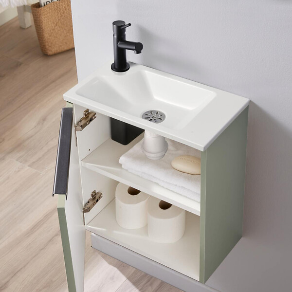 GODART - Pack lave-mains Vert et poignée noire avec lave-mains extra fin blanc - Robinet Eau froide à gauche -L.42.5 X H.48.6cm - large