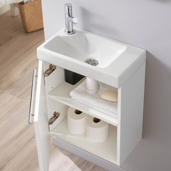 GODART - Pack lave-mains Blanc mat - Robinetterie Eau froide à gauche - L.42.5 X H.52.5 cm - Hamac 2 - large