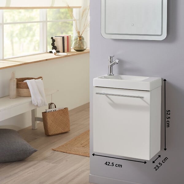 GODART - Pack lave-mains Blanc mat - Robinetterie Eau froide à gauche - L.42.5 X H.52.5 cm - Hamac 2 - large